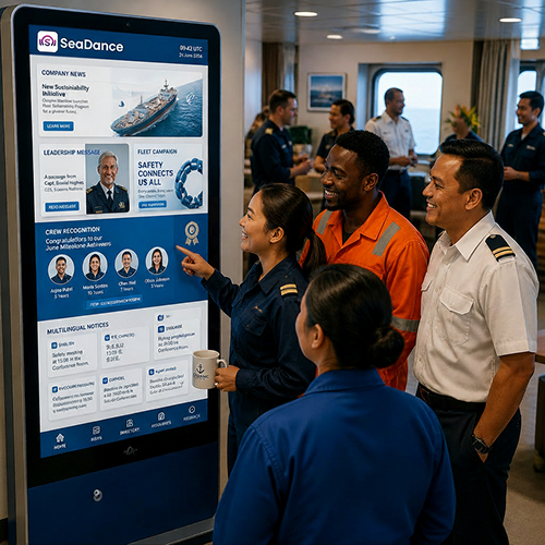 Crew announcements on kiosk screen