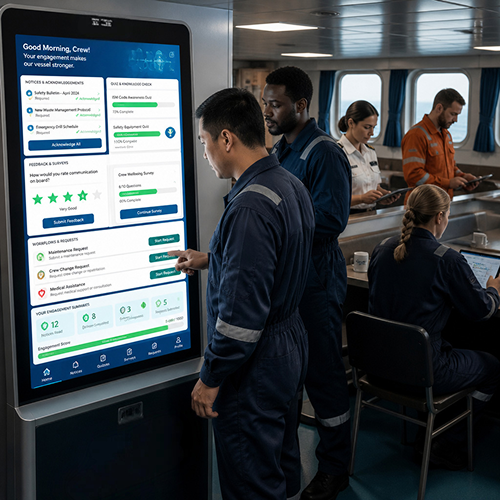 Surveys and digital workflows on kiosk screen